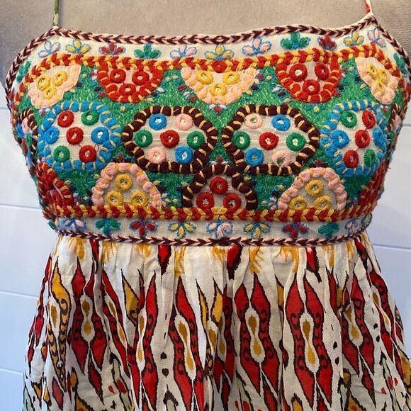 ZARA Multicolor Embroidered Strappy Back Boho Mini Dress NWT XS - Picture 9 of 12